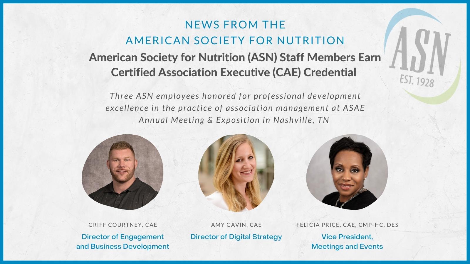 American Society for Nutrition (ASN) Staff Members Earn Certified